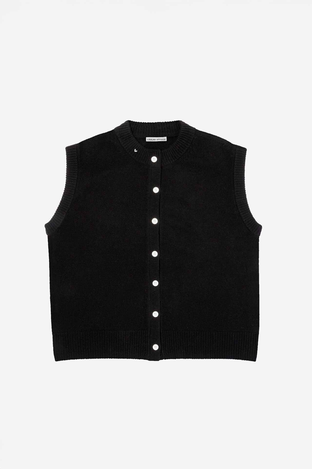 The Button Vest- Black