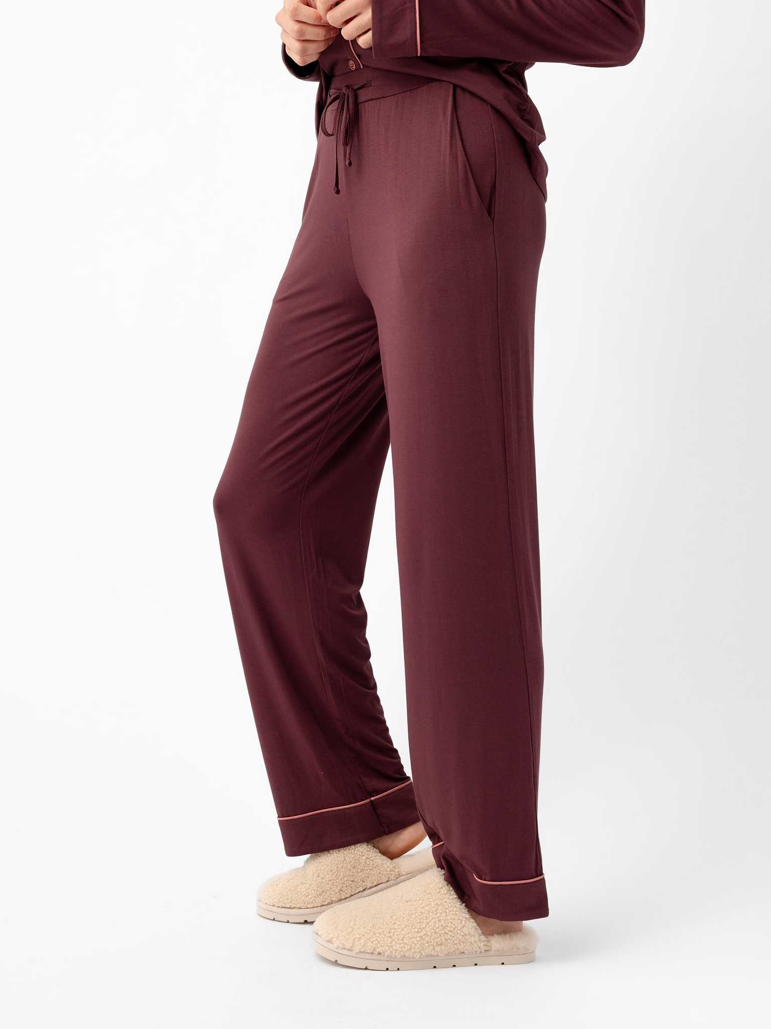 Woman wearing Women's Stretch-Knit Bamboo Pajama Pant in Burgundy |Color:Burgundy