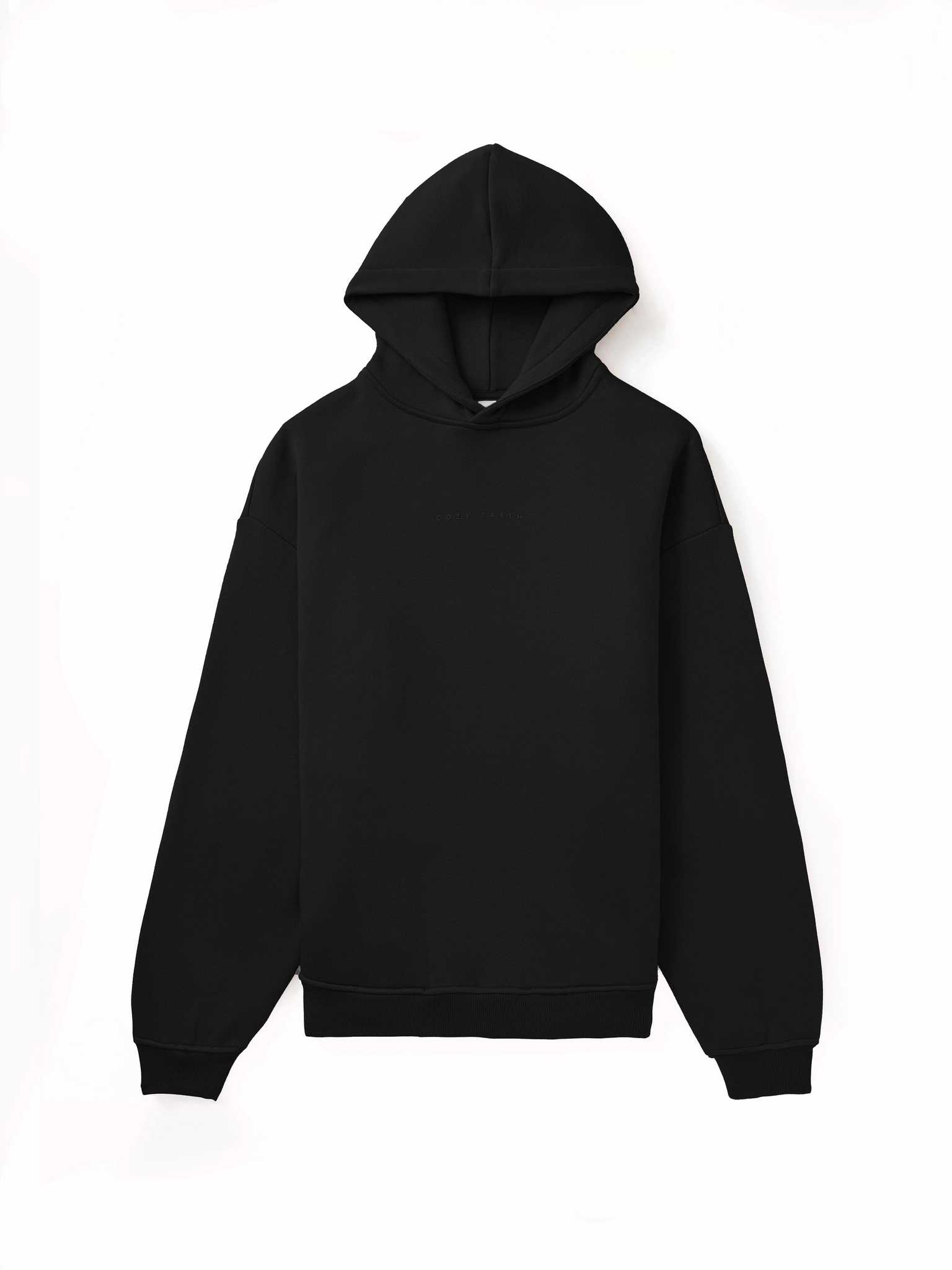 Flat lay of black cityscape hoodie |Color:Black