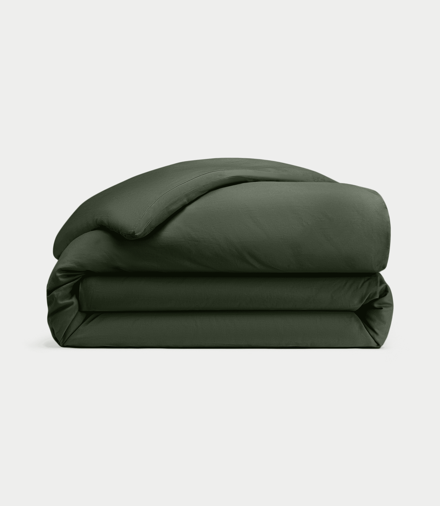 Olive Linen Duvet Cover neatly folded over white background. |Color: Olive