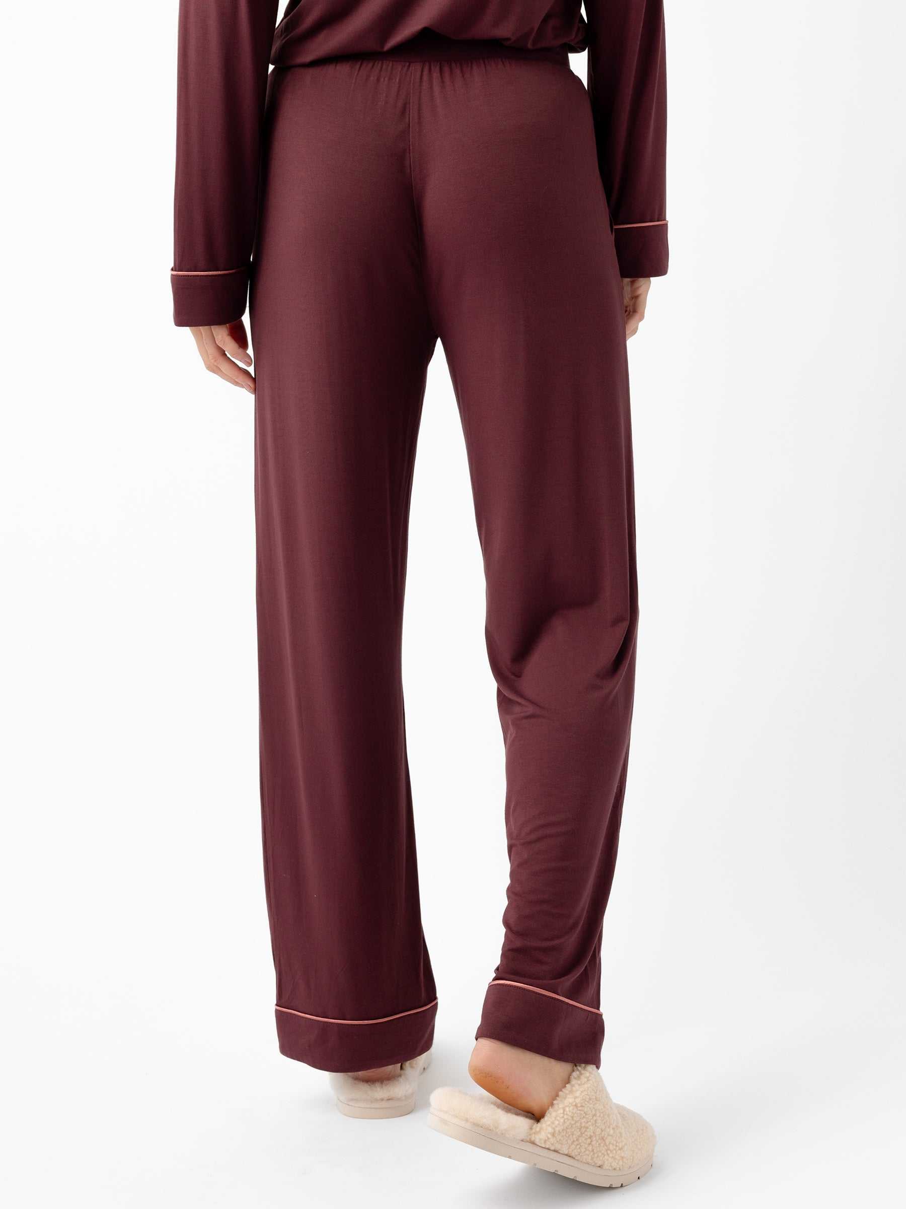 Woman wearing Women's Stretch-Knit Bamboo Pajama Pant in Burgundy |Color:Burgundy