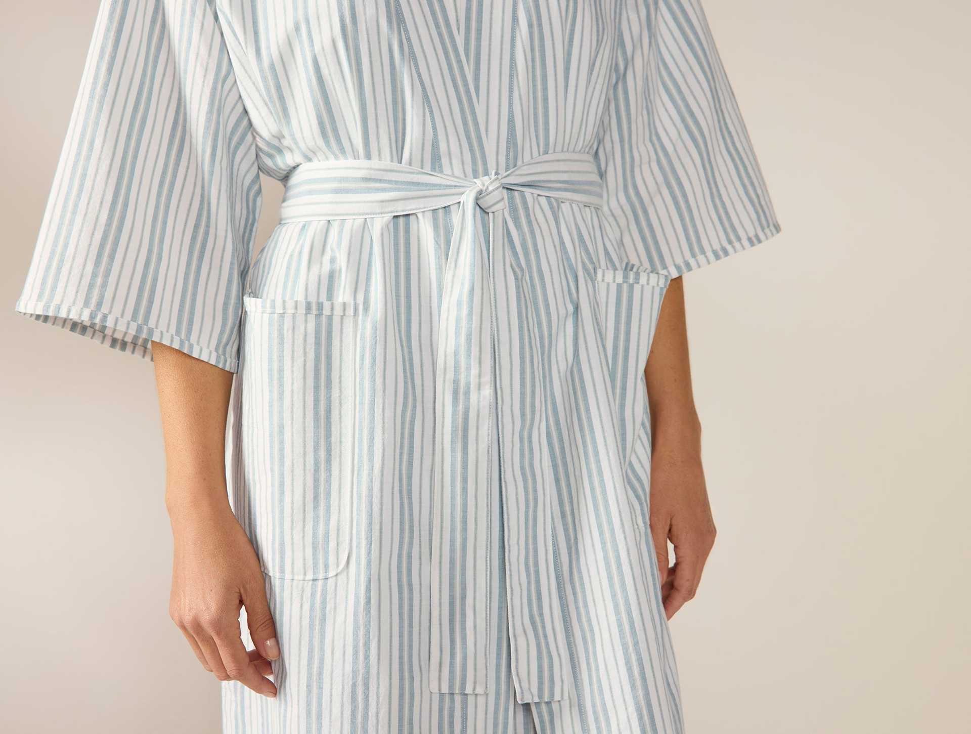 Women's Isla Organic Cotton Robe - Coyuchi | Pacific Blue Stripe