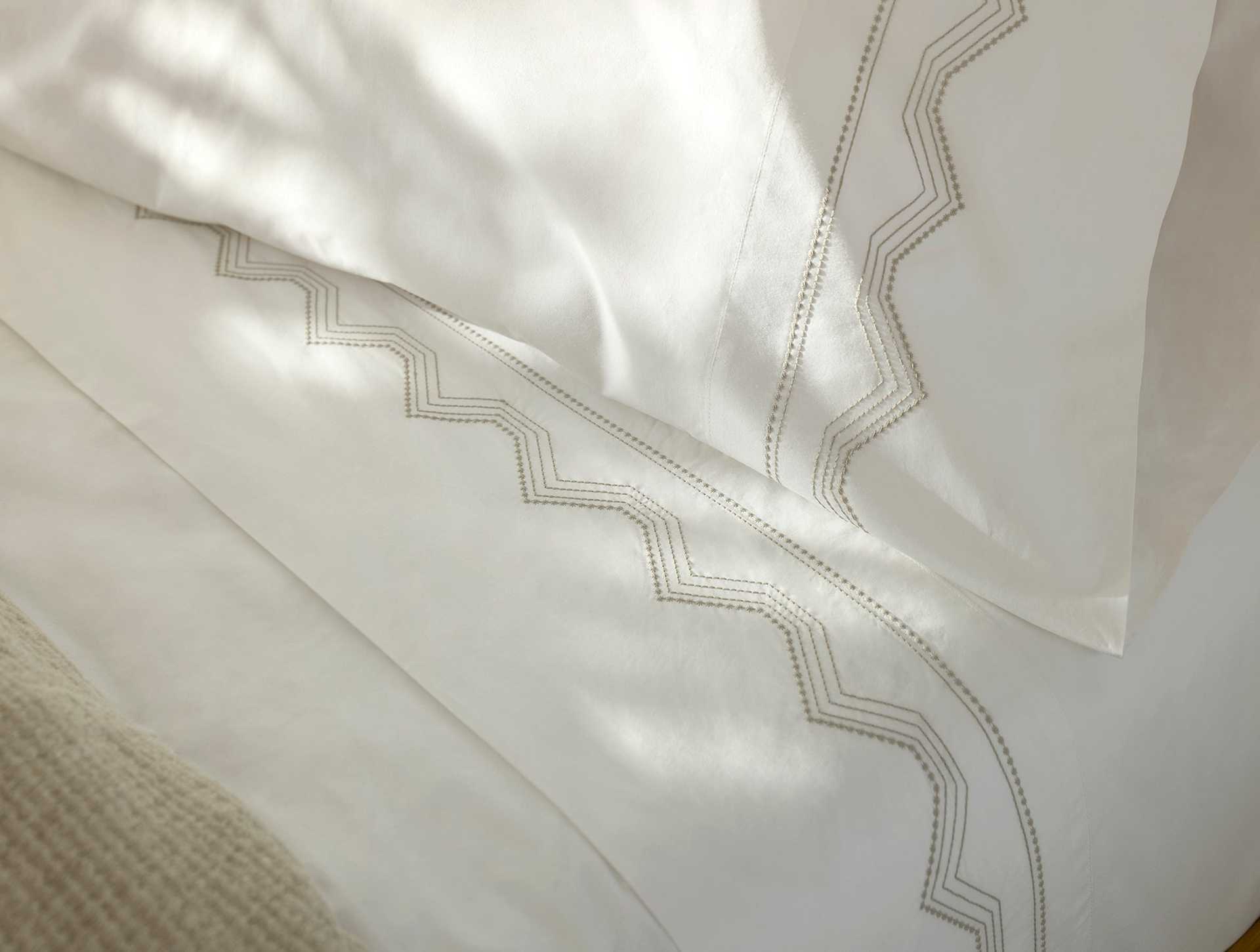 Vista Embroidered Organic Percale Sheet Set - Coyuchi | Alpine White w/Stone