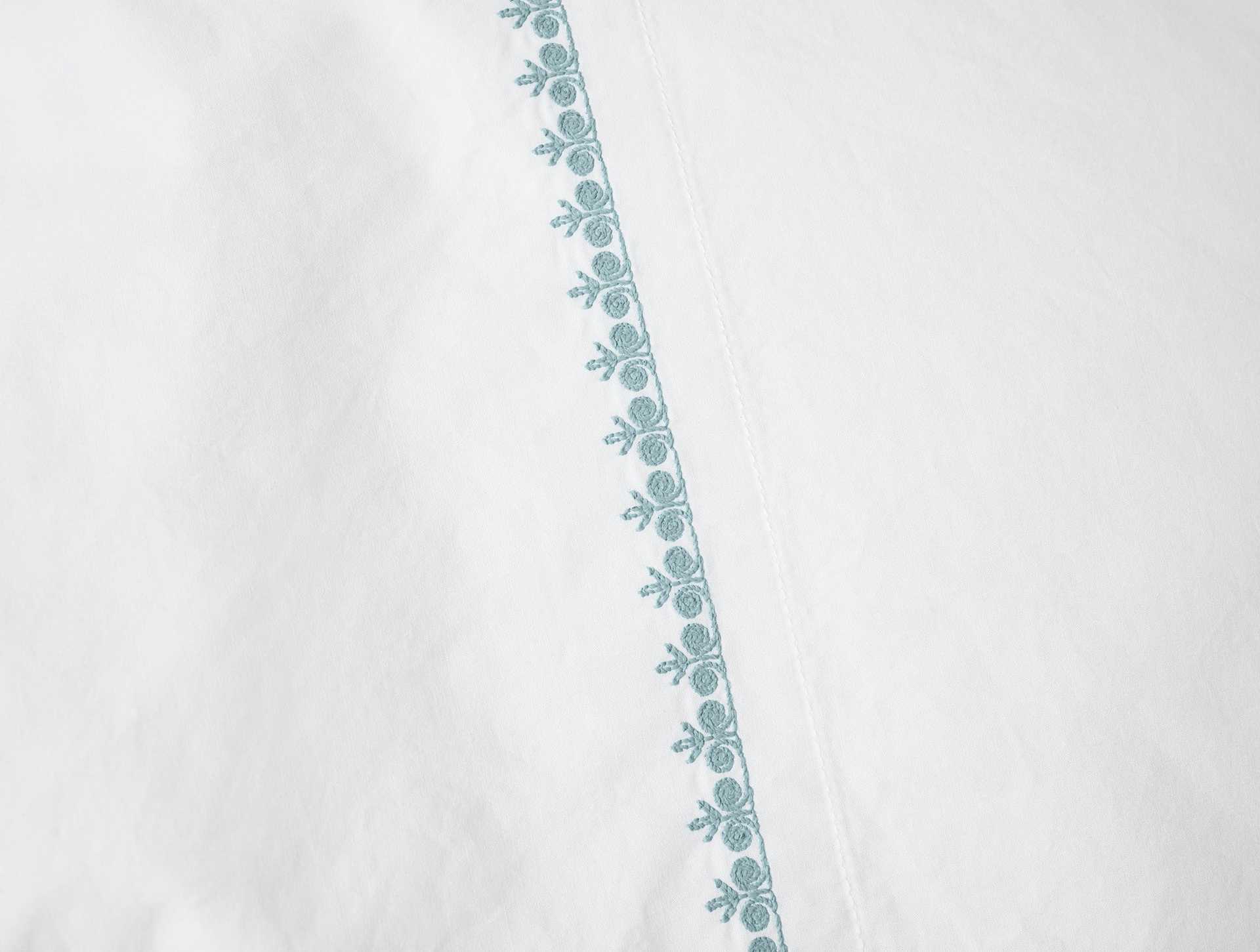 Floret Embroidered Organic Sheet Set - Coyuchi | Alpine White w/Pacific Blue