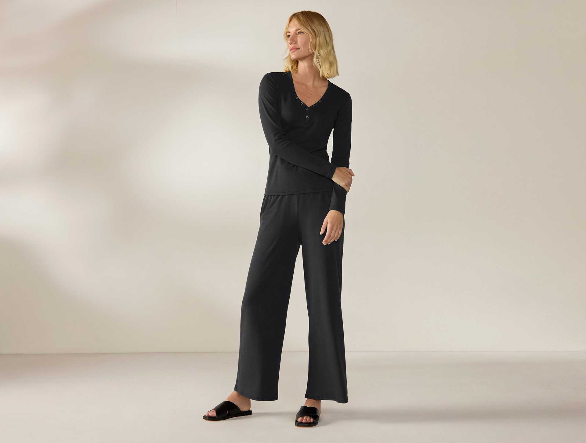 Women's Pima Organic Knit Wide Leg Pant + Henley Set