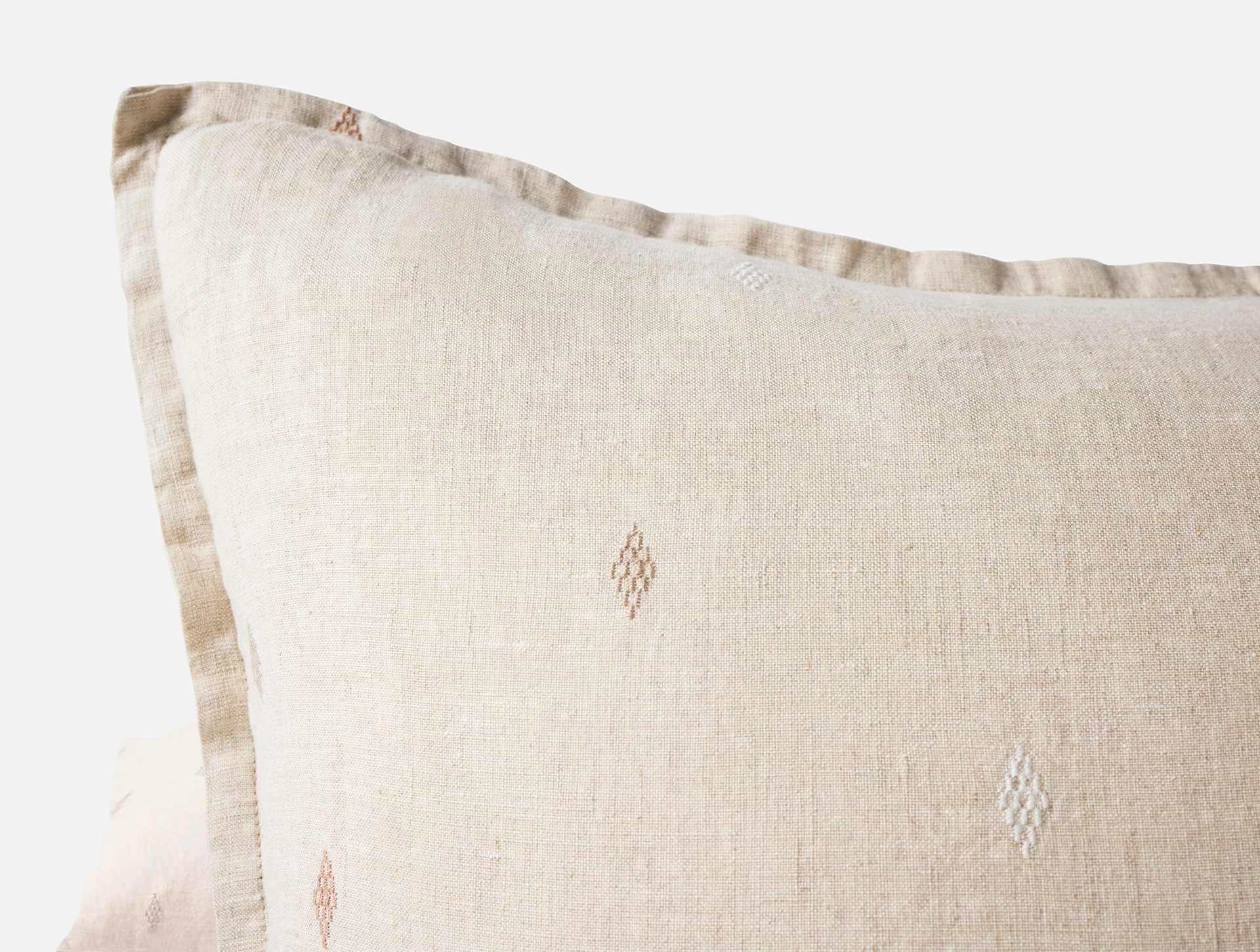 Cambria Embroidered Organic Linen Decorative Throw Pillow Cover