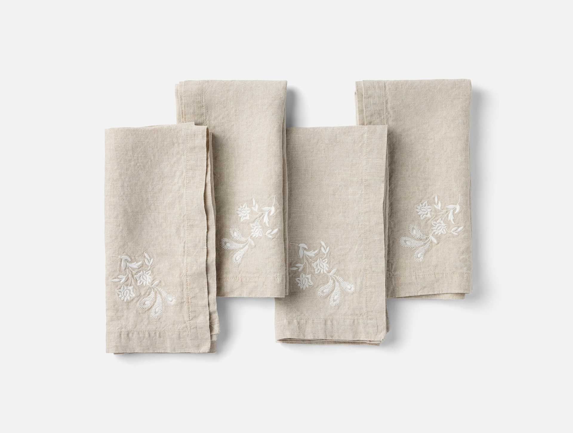 Verbena Embroidered Organic Linen Napkins, Set of 4