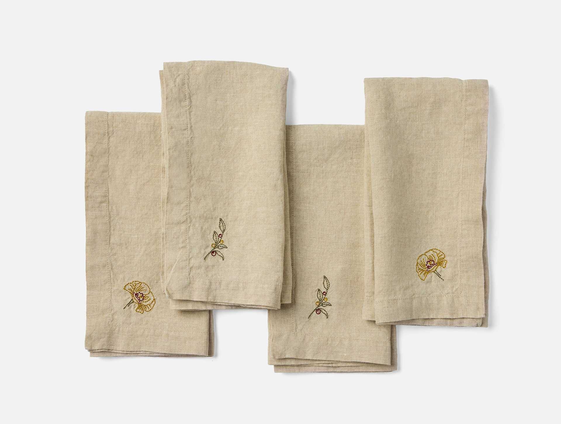 Embroidered Organic Linen Napkins