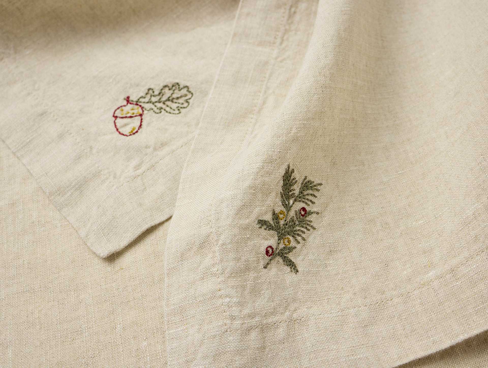 Embroidered Organic Linen Napkins