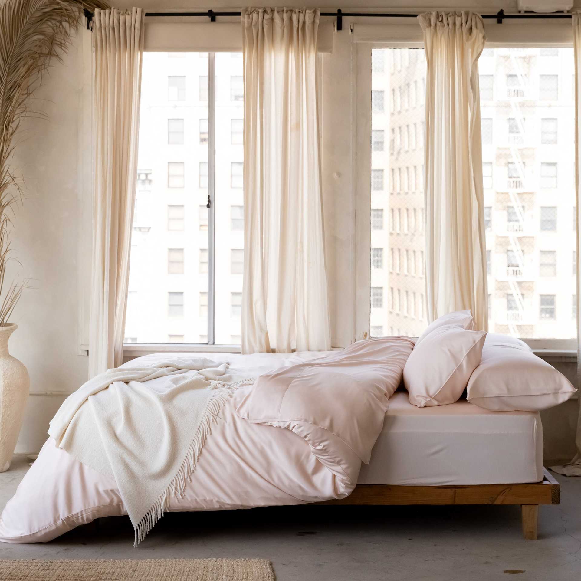 Peony Sheets on bed. |Color: Peony