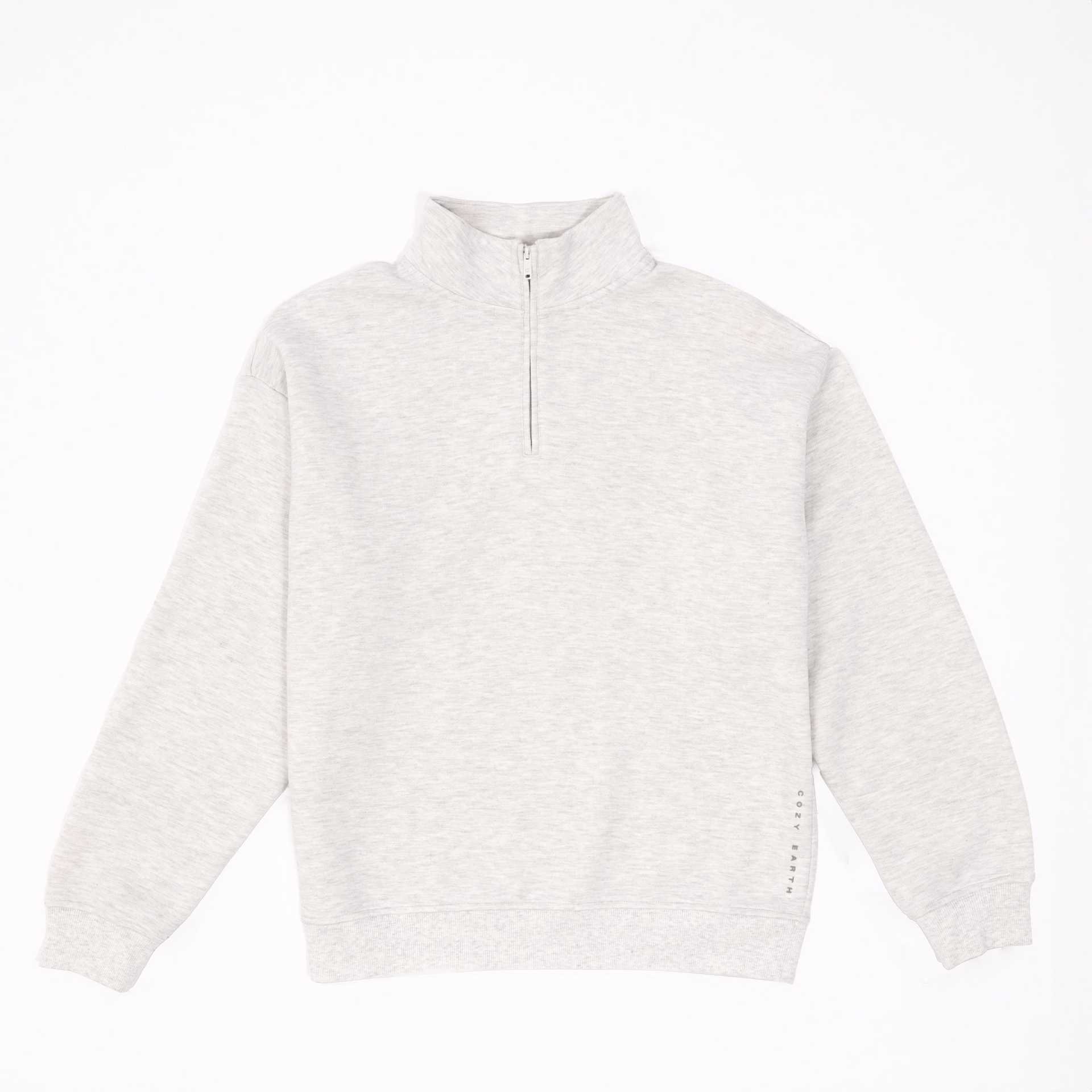 Heather Grey CityScape Quarter Zip laying flat on a white background. |Color:Heather Grey