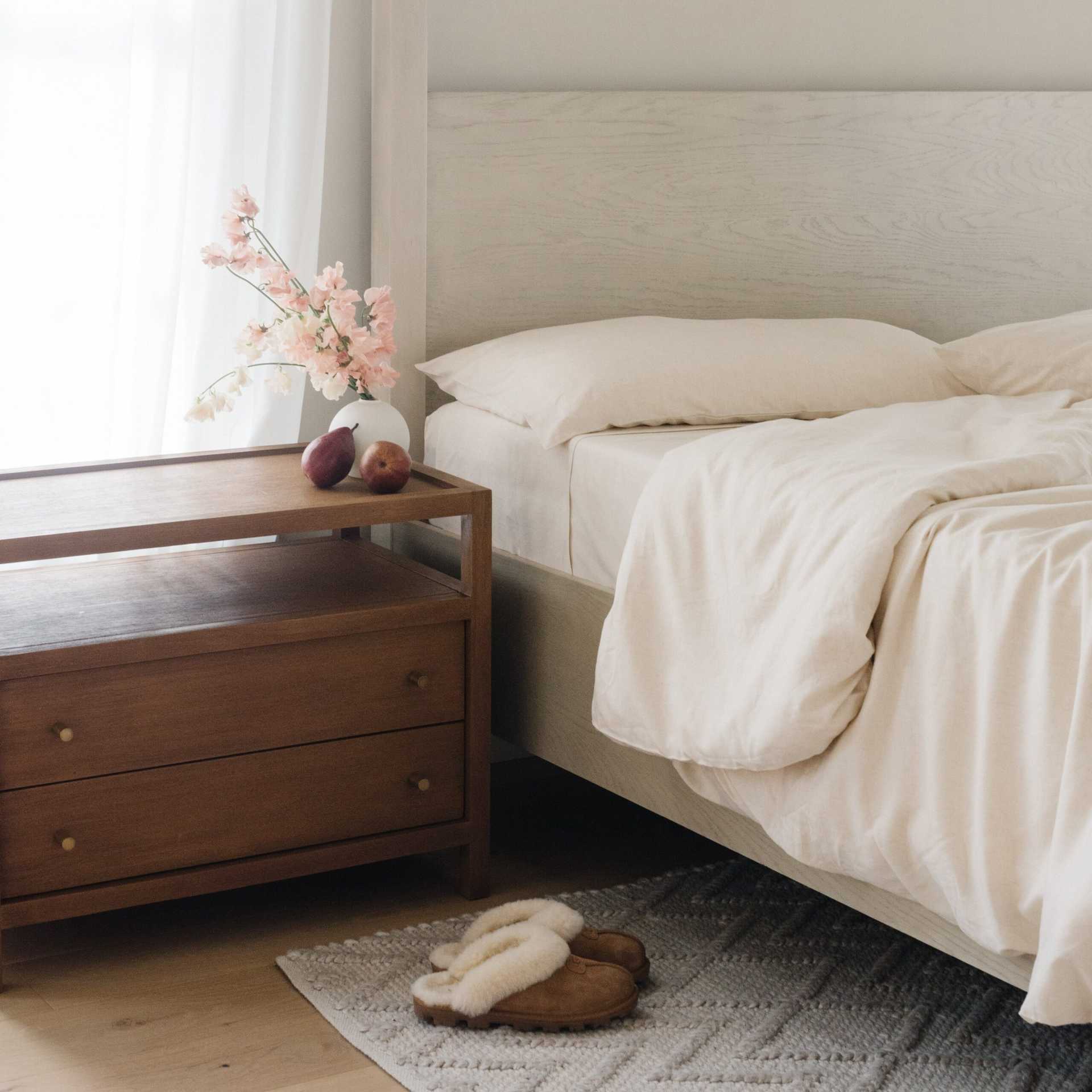 Natural Light Duvet Cover and comforter resting on a bed. |Color: Natural