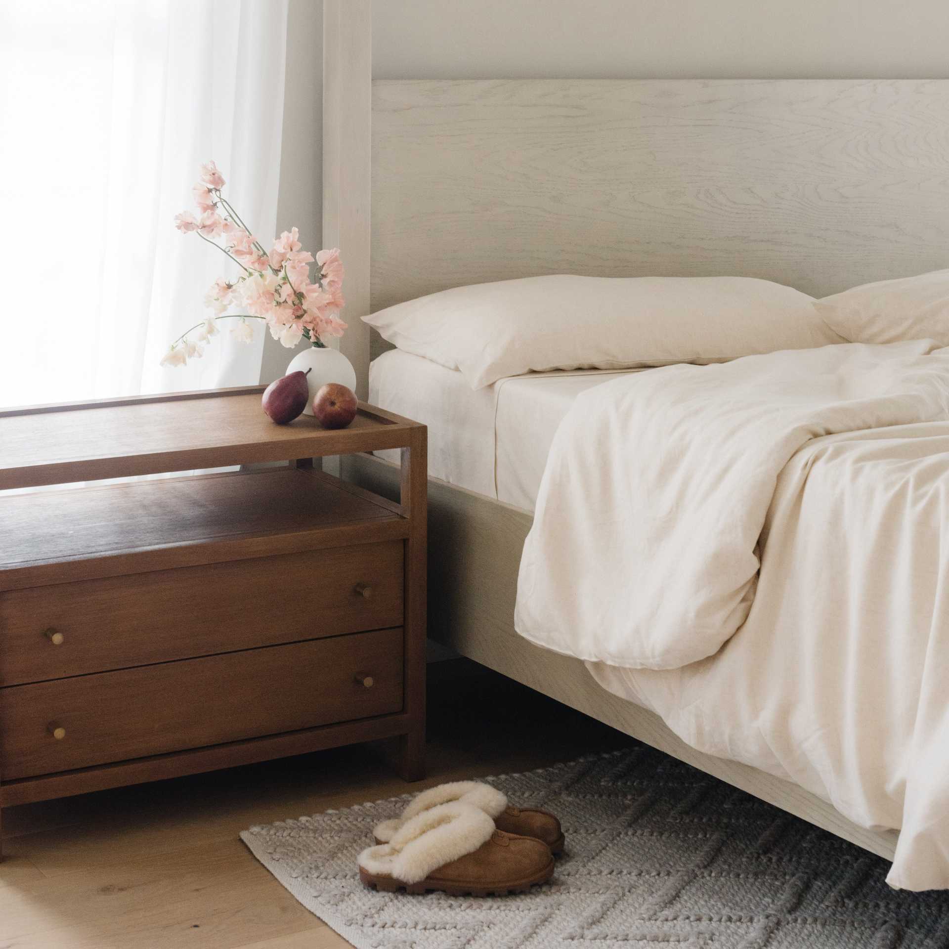 Natural Light Duvet Cover and comforter resting on a bed. |Color: Natural