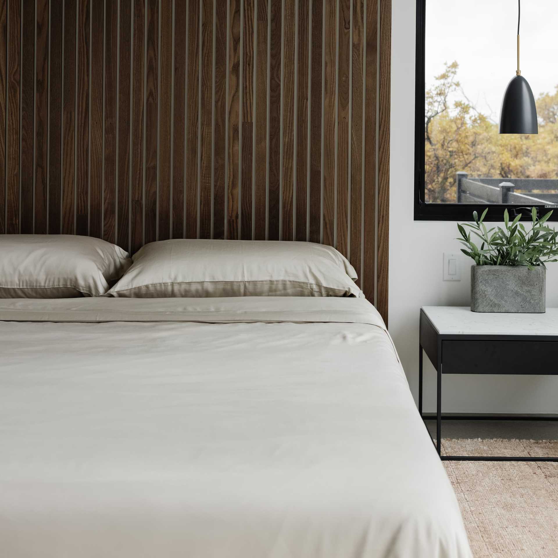 Driftwood pillows and duvet cover on a made bed |Color:Driftwood