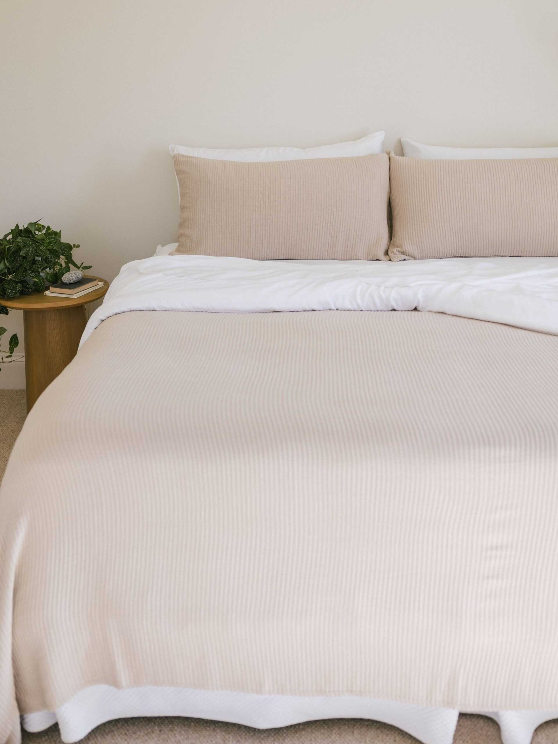 Driftwood coverlet and shams on a bed |Color:Driftwood