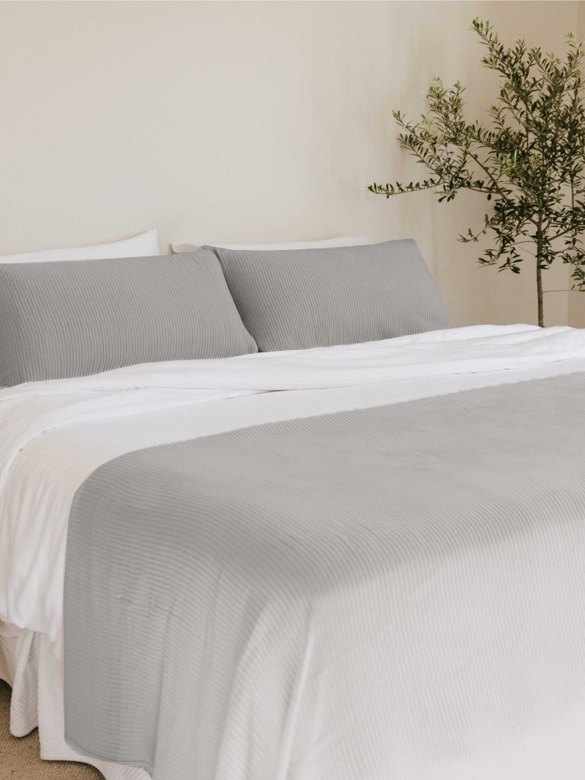 Light Grey coverlet and shams on a bed |Color:Light Grey