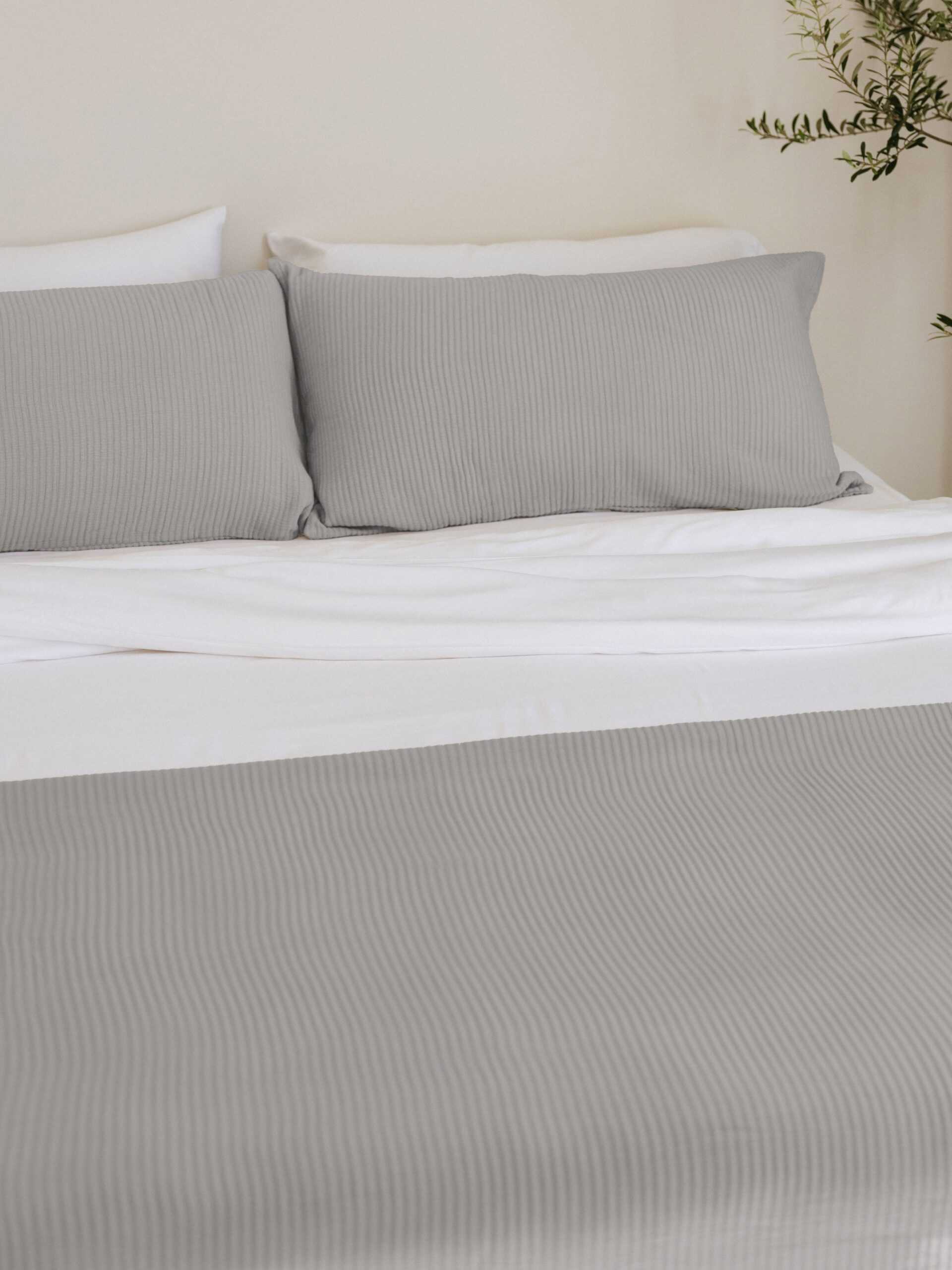 Light Grey coverlet and shams on a bed |Color:Light Grey