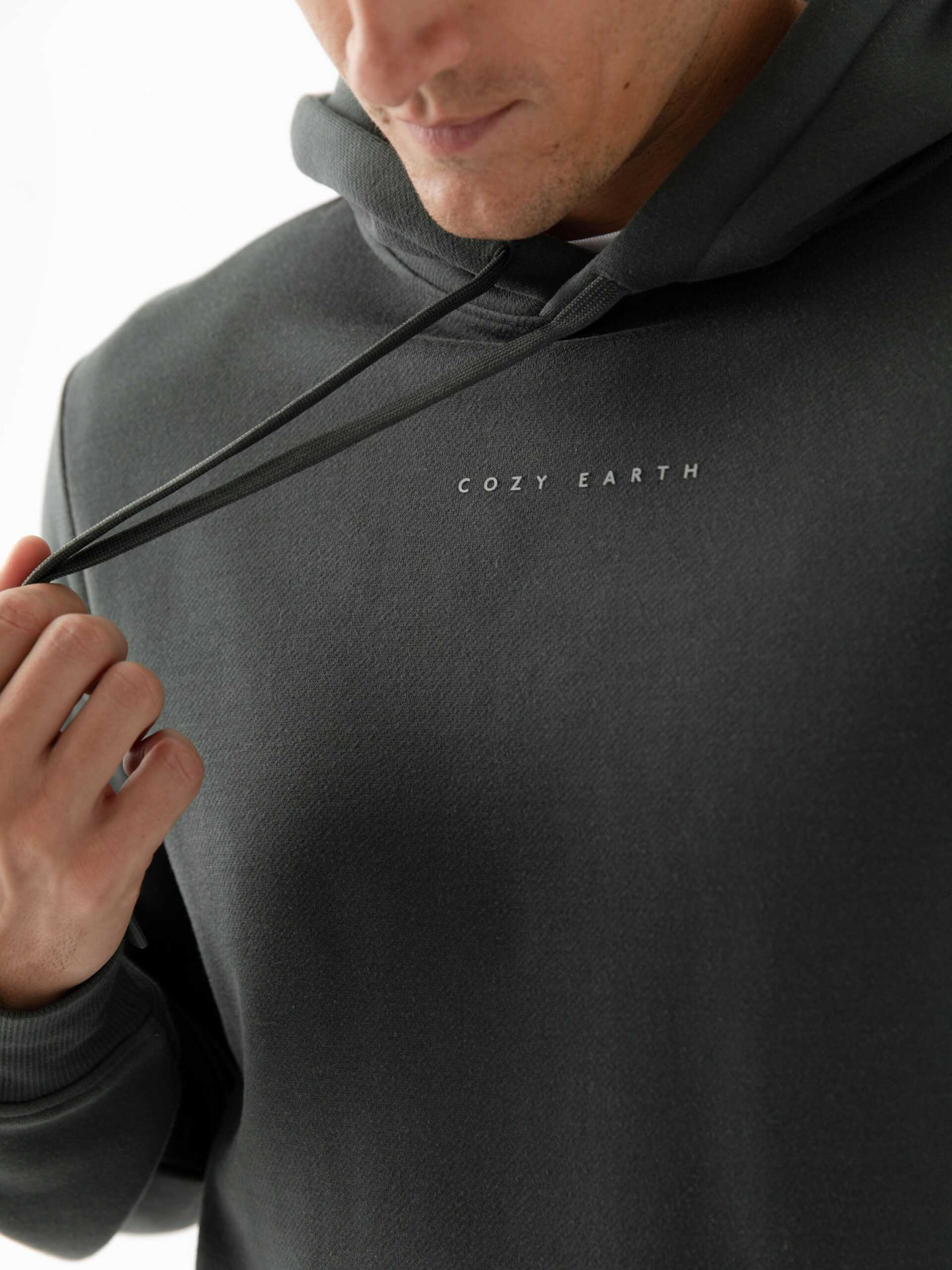 Close up of man wearing storm cityscape hoodie |Color:Storm