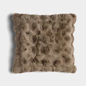The Bubble Cuddle Pillow by Cozy Earth is a square, brown faux fur pillow with a textured, tufted surface, shown against a white background.|Color:Walnut |Size:24" x 24"