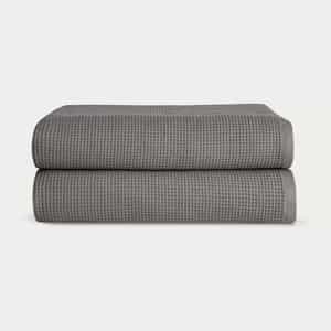 Waffle Bath Sheets in the color Charcoal. Photo of Waffle Bath Sheets taken with white a background. |Color:Charcoal