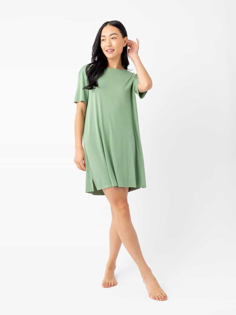 Woman wearing Women's Bamboo Stretch Knit Sleep Dress in Fern |Color:Fern