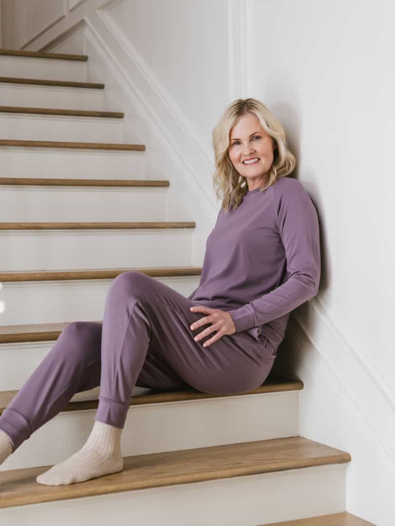 Twilight Bamboo Jogger Set. The photo was taken close up, showing off the print of the joggers. |Color: Twilight