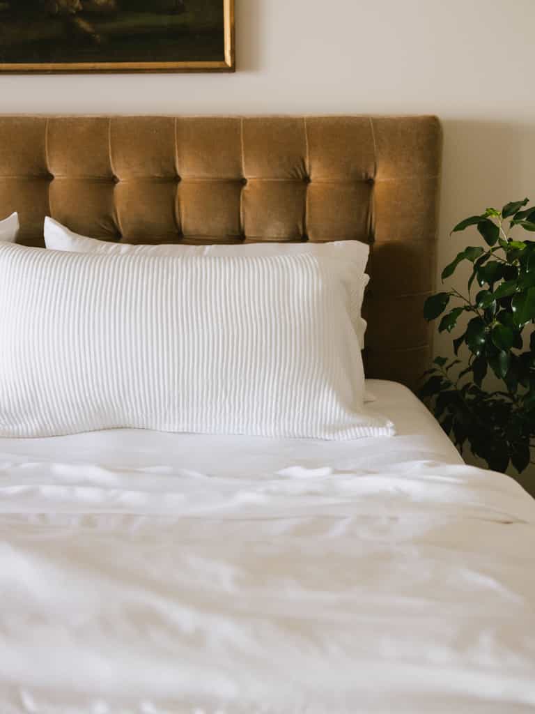 White coverlet sham on white bed |Color:White