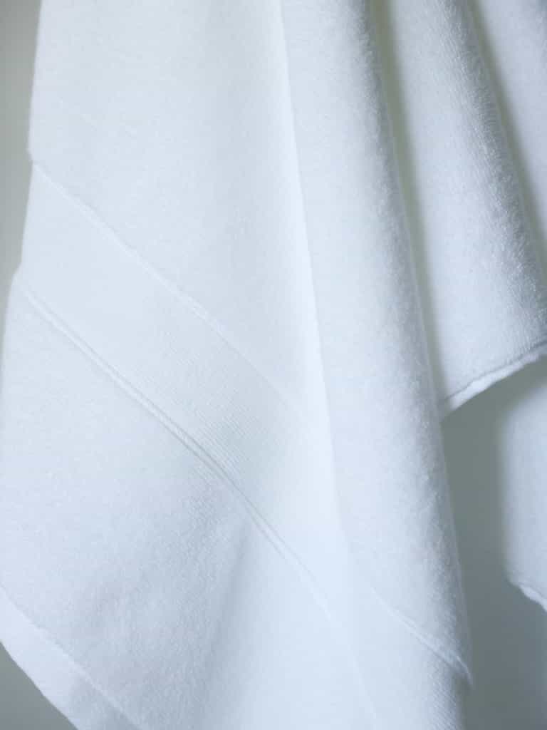 Close up of white luxe bath towel |Color:White