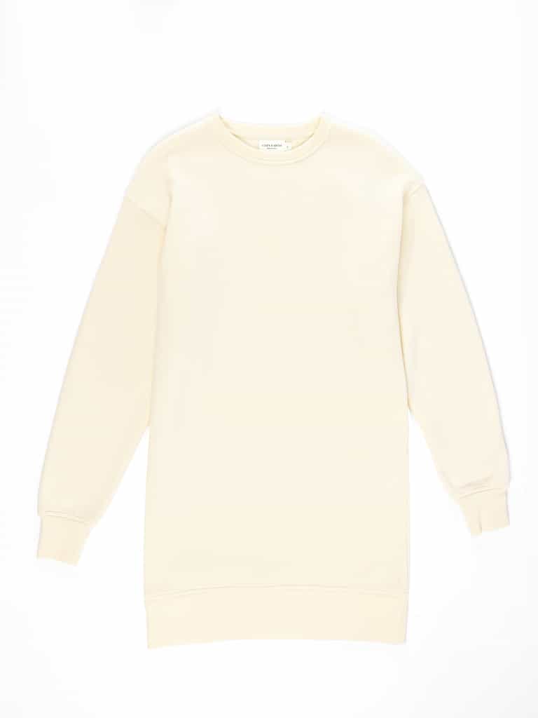 Alabaster CityScape Crewneck Dress with white background |Color:Alabaster