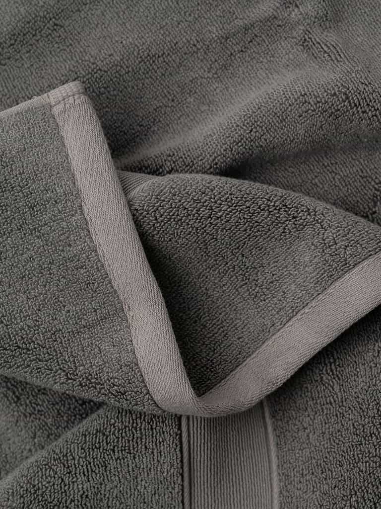 Close up of charcoal luxe bath towel |Color:Charcoal
