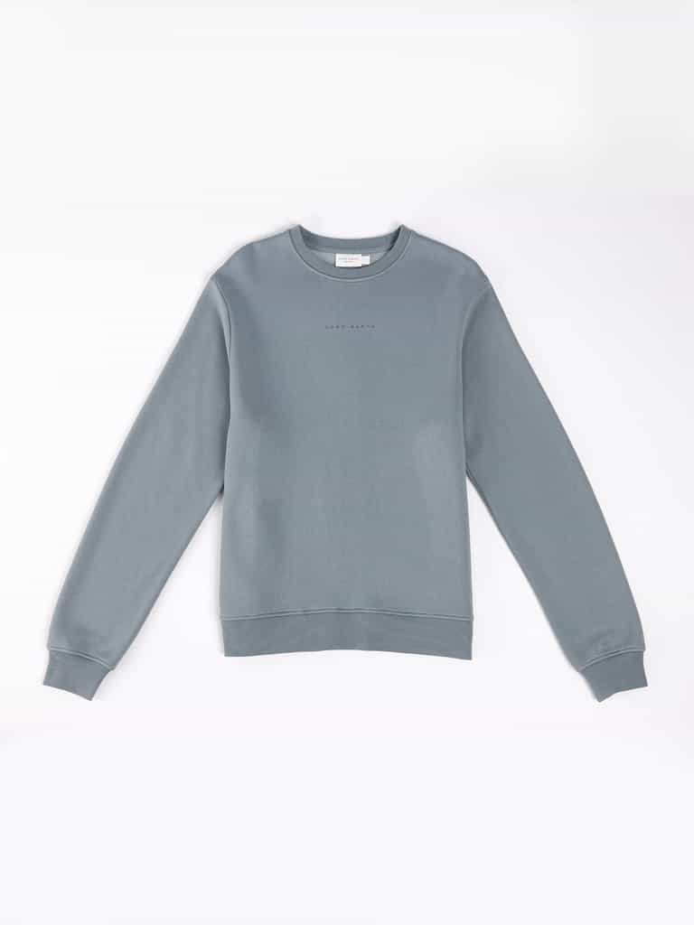 Smokey Blue CityScape Crewneck with white background |Color: Smokey Blue
