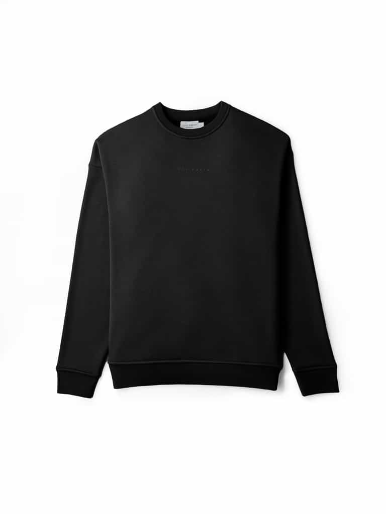 Black CityScape Pullover Crew laying flat on a white background. |Color:Black