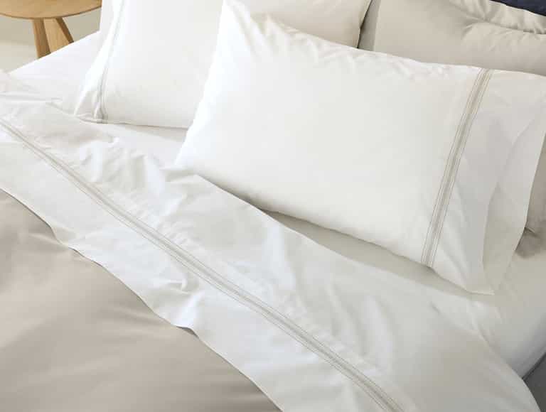 Landscape Embroidered Organic Percale Sheet Set - Coyuchi | Alpine White w/Stone