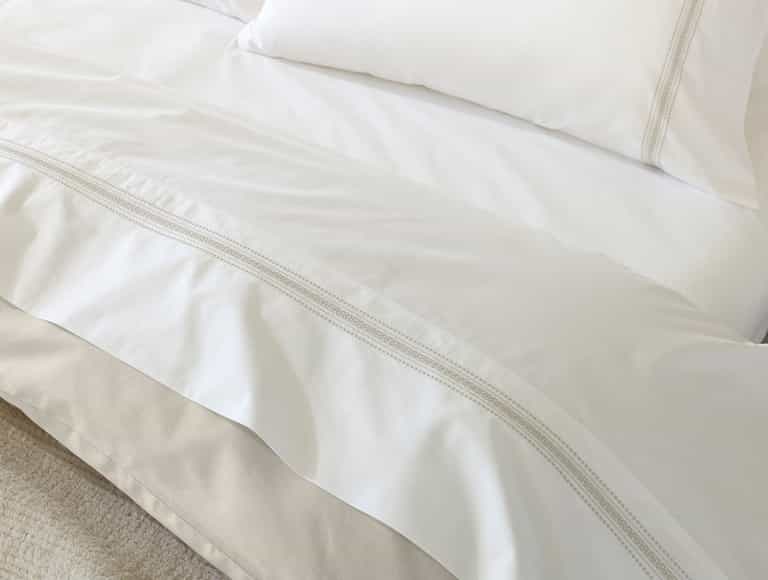 Landscape Embroidered Organic Percale Sheet Set - Coyuchi | Alpine White w/Stone