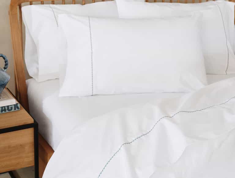 Trailing Embroidered Organic Sheet Set - Coyuchi | Alpine White w/Pacific Blue