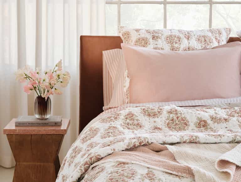 Flores Handstitched Organic Quilt - Coyuchi | Praline