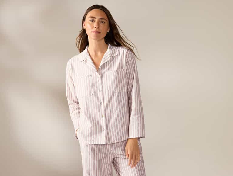 Women's Isla Organic Cotton Long Sleeve Pajama Set - Coyuchi | Praline Stripe
