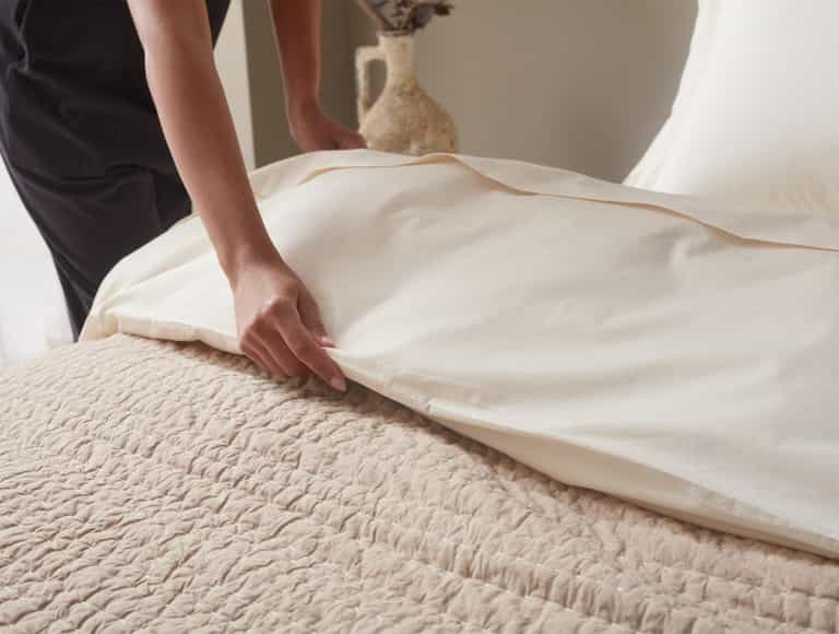 Channel Handstitched Organic Quilt | Hazel Chambray