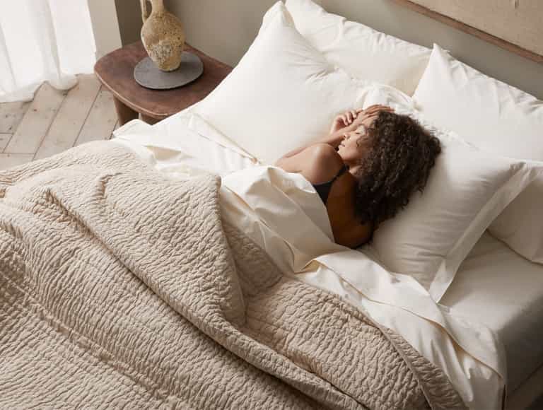 Channel Handstitched Organic Quilt | Hazel Chambray