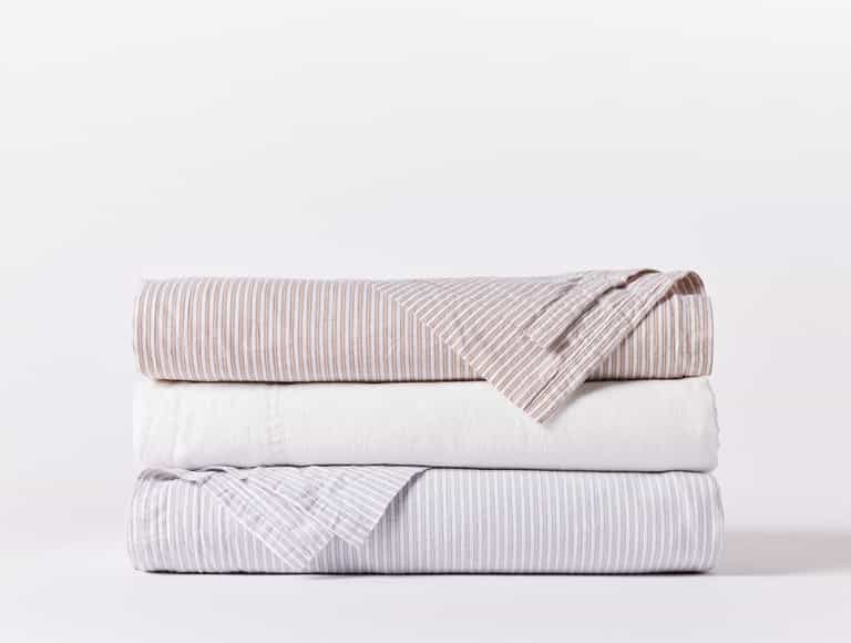 Climate Beneficial™ Cotton Soft Washed Sheets | Alpine White w/Fawn Stripe