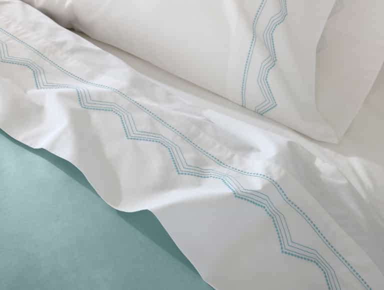 Vista Embroidered Organic Percale Sheet Set - Coyuchi | Alpine White w/Pacific Blue