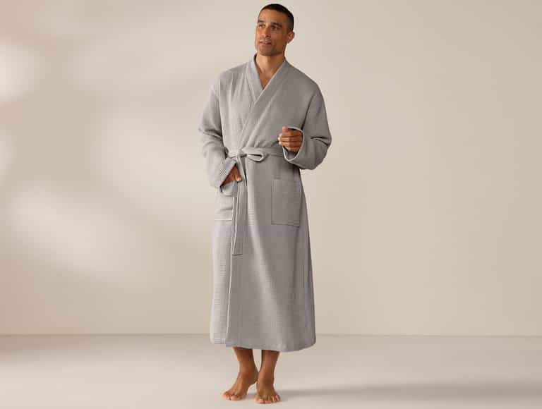 Unisex Organic Waffle Robe - Fog / Xsmall/small