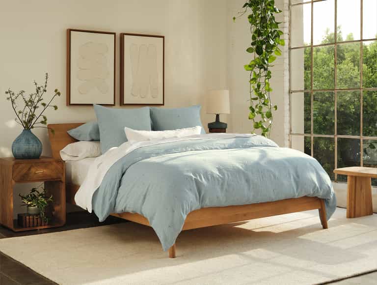 Cambria Embroidered Organic Linen Duvet Cover