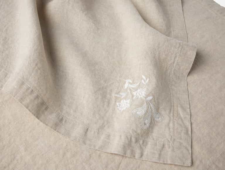Verbena Embroidered Organic Linen Napkins, Set of 4