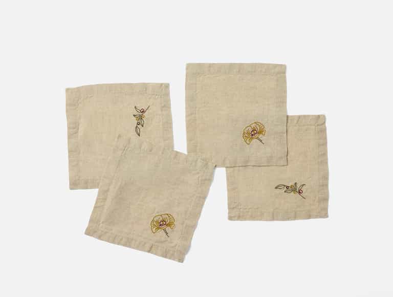 Embroidered Organic Linen Napkins