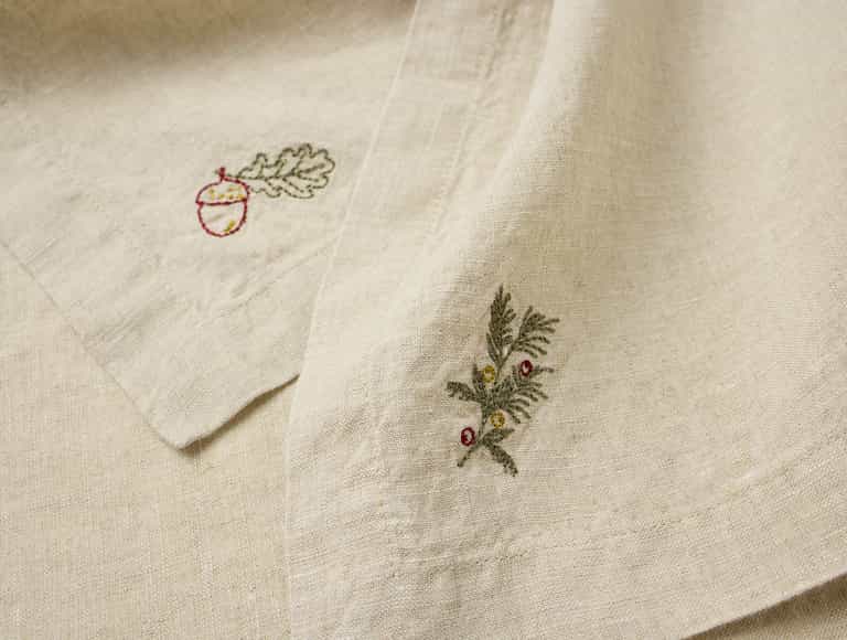 Embroidered Organic Linen Napkins