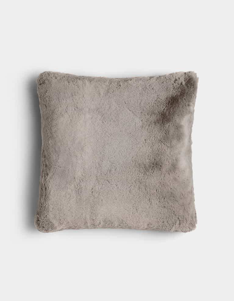 The Cuddle Pillow by Cozy Earth is a square, light gray plush pillow with a soft, fuzzy texture, displayed on a plain white background.|Color:Dove Grey