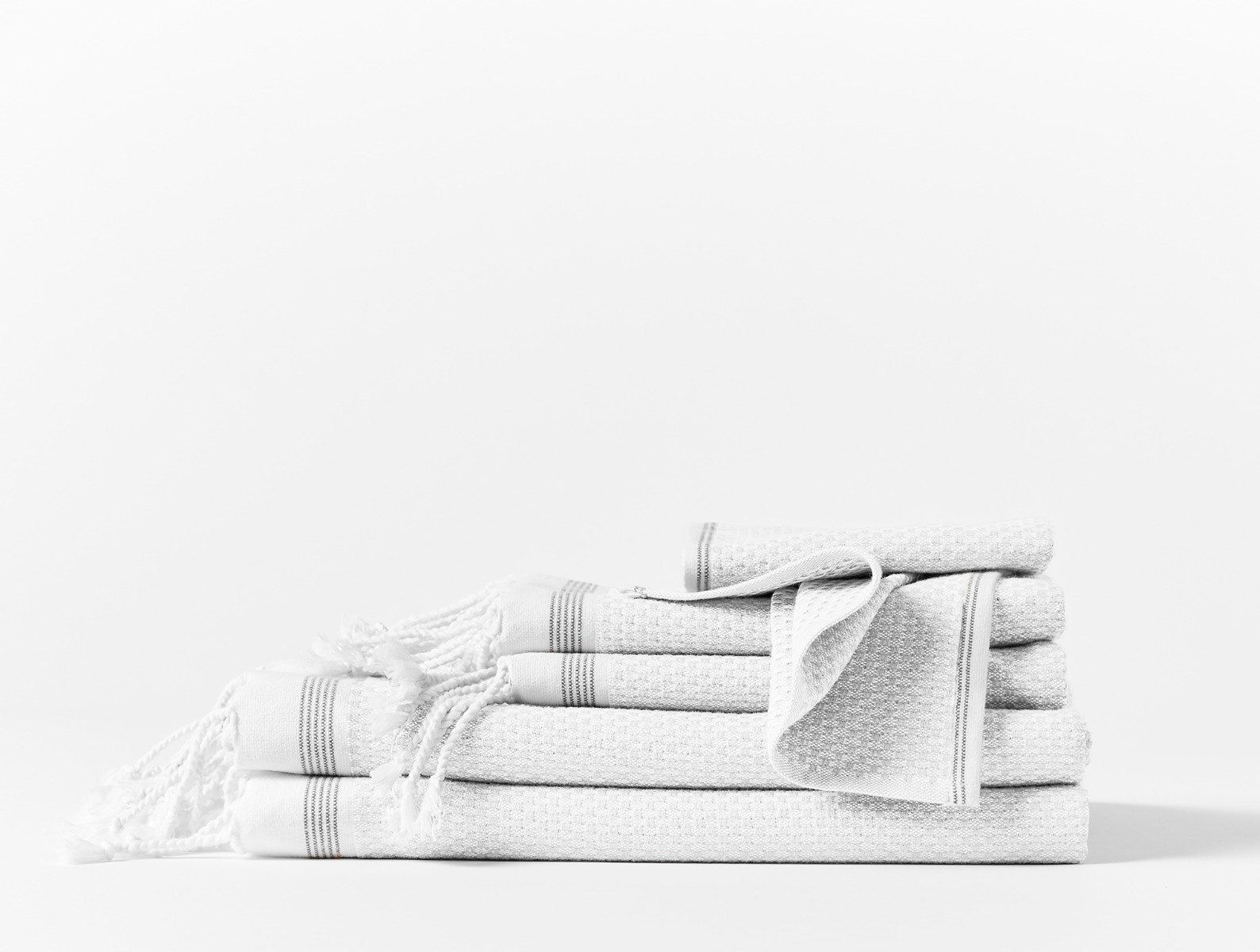 Mediterranean Organic 6 pc Set (2 bath towels, 2 guest towels, 2 wash cloths) | Alpine White w/ Slate Stripe
