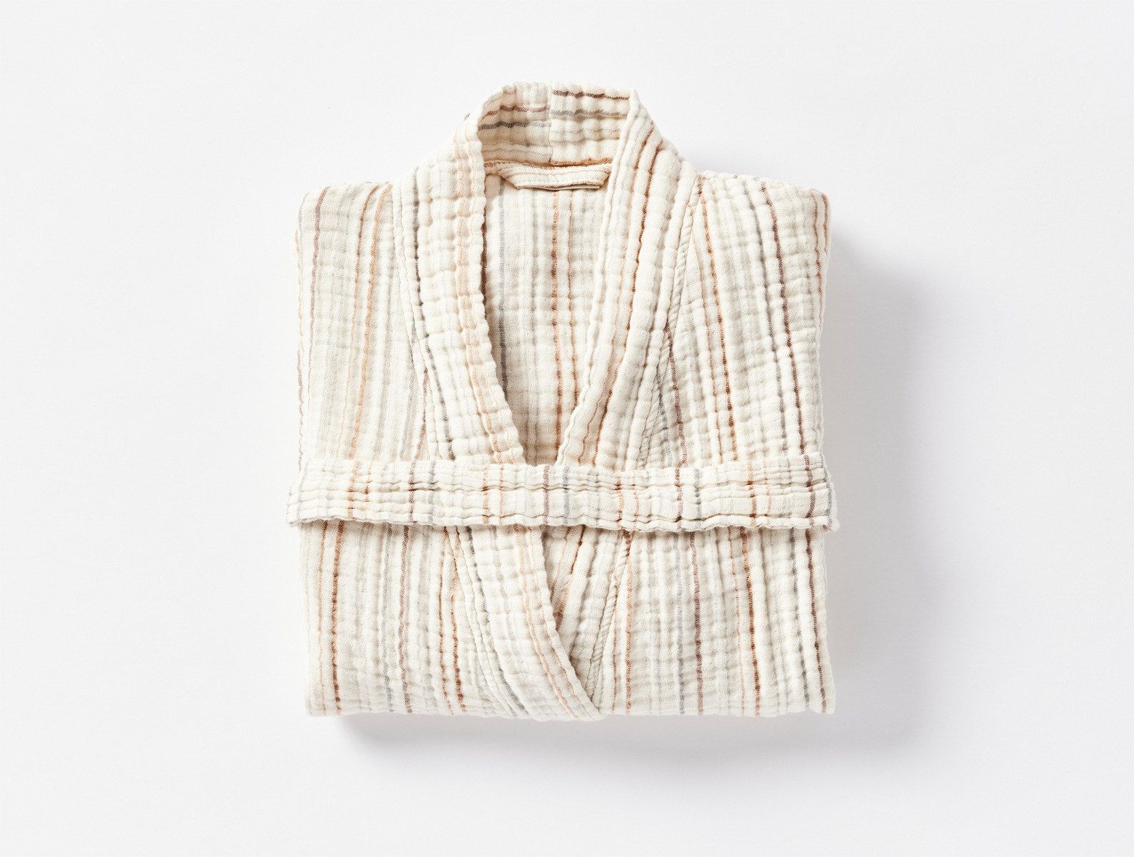 Women's Matelassé Organic Robe | Undyed w/Warm Stripe