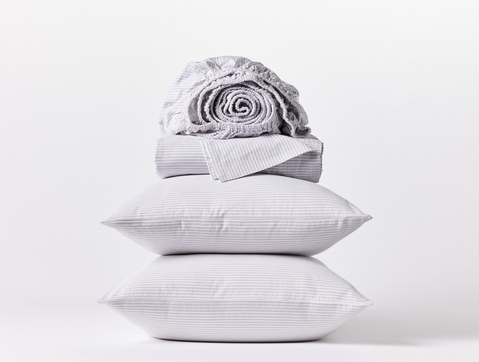 Climate Beneficial™ Cotton Soft Washed Sheets | Alpine White w/Pewter Stripe